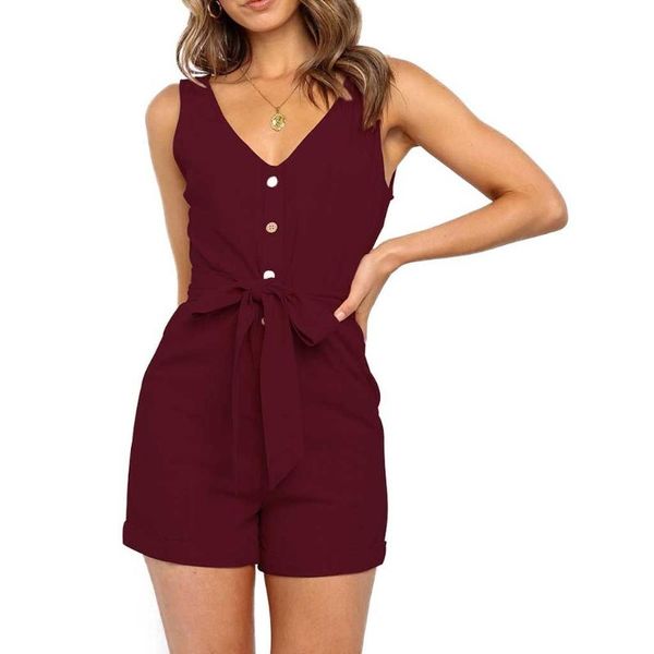 

kancoold jumpsuit women fashion casual casual loose button belt strapless v-neck playsuits streetwear women jumpsuit 2021apr16, Black;white