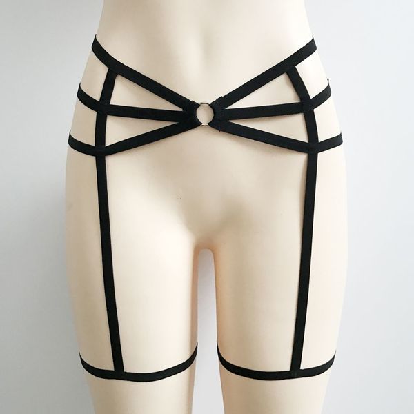 

1pcs women elastic cage body hollow harness suspender underwear strap leg garter belt, Black;white