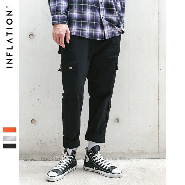 

inflation high street cargo pants hip hop pockets baggy harem jogger casual pants male casual streetwear trousers 8864w 201109, Black