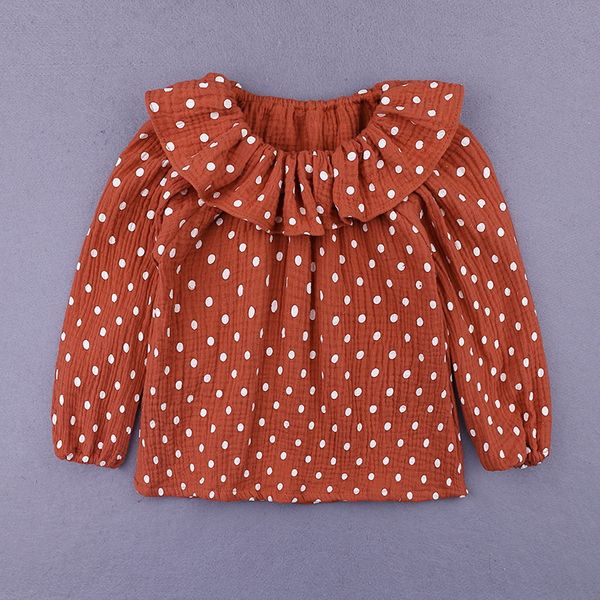 

2021 spring new girls shirt waffle polka dot cotton linen peter pan collar baby girl clothes children full sleeve e831, Blue