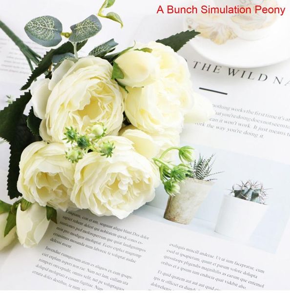 

30cm rose pink silk bouquet peony artificial flowers 5 big heads 4 small bud bride wedding home decoration fake flowers faux bbyhvp bwkf