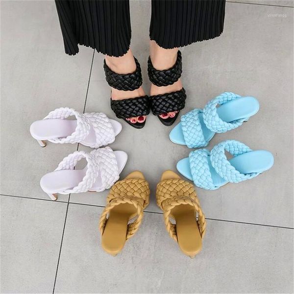 

round-toe fine heel ladies high-heeled shoes color woven comfortable sandals summer new open-toe sandals and slippers1, Black