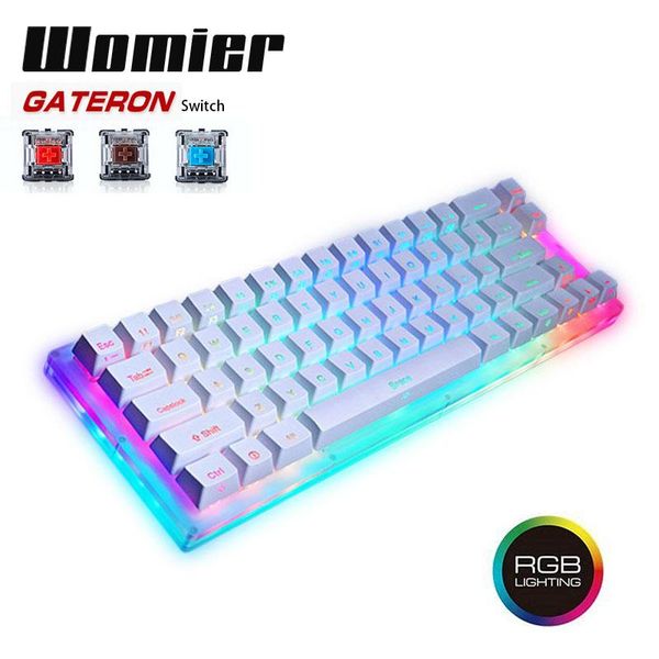 

womier k66 keys swappable mechanical gaming keyboard tyce-c wired rgb backlit gateron switch crystalline base for pc laptop