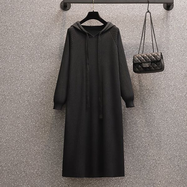 

2021 new female plus size dress solid mesh medium-sized pit hood long women's dresses loose office lady dressed in winter's rectum, Black;gray