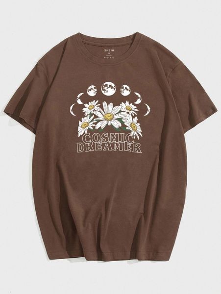 

men floral & letter graphic tee j4lu#, White;black