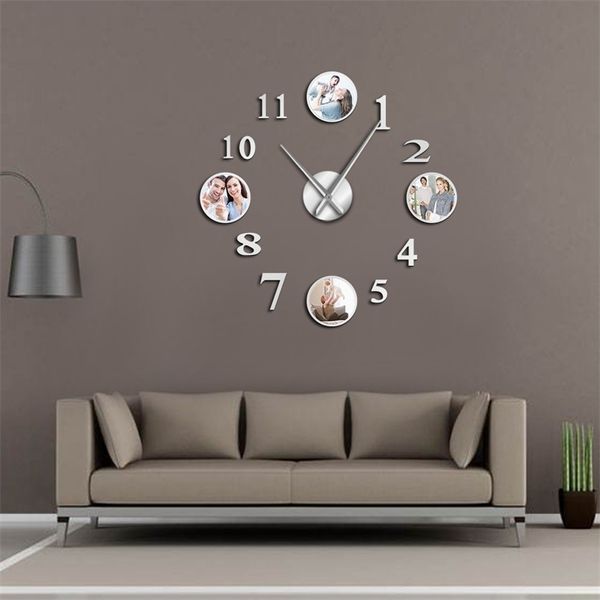 Imagem sem moldura diy grande parede mudo feitos sob encomenda foto decorativa sala de estar família relógio personalizado quadro imagens 201212