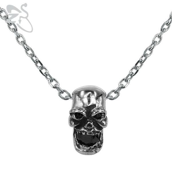 

pendant necklaces zs men's stainless steel neckalce punk style skull with black stone vintage rock roll hip hop biker jewelry, Silver