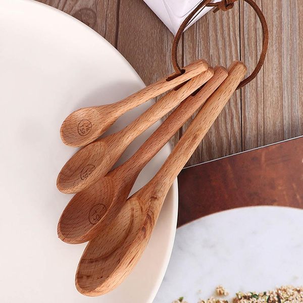 

4pcs wood measuring spoon set kitchen sugar spice salt spoon baking measuring spoons coffee tea scoop wooden cooking utensils h jlltrw