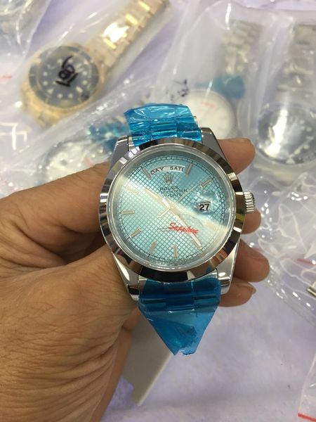 

with original box day-date president 41mm 18k white gold 228235 automatic movement mens watch blue dial men's watches, Slivery;brown