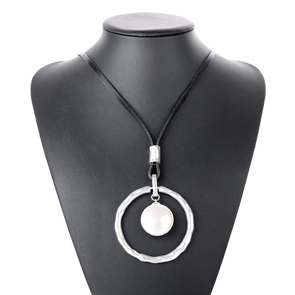 

women necklace bohemian big pearl pedants fashion long rope chain jewelry silver color necklace for women lady