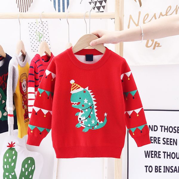 

kids sweater autumn winter christmas dinosaur jacquard thickening clothes girls cotton toddler baby girls pullover sweater, Blue