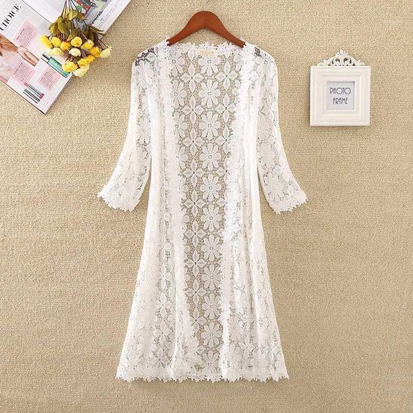 

fashion ladies lace patchwork beach holiday medium long cardigan 2020 new summer solid casual thin shawl women wild coat1, Black;brown