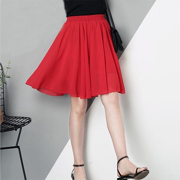 

шифоновые девушки 2020 summer plus размер 6xl 7xl сыпучие линия midi юбка вскользь эластичный пояс юбки женщин vestidos черный, Black