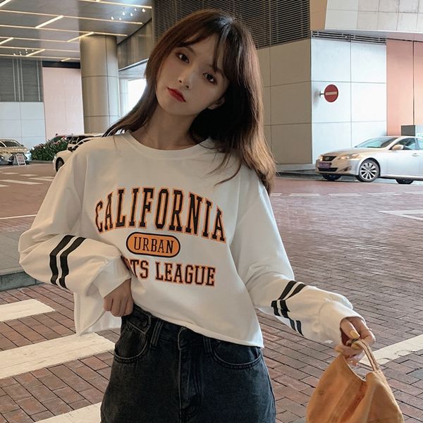 

осенью новый корейские моды письмо напечатали короткую тонкой женщину sweatert футболка осень новой корейские моды письмо напечатано коротки, Black