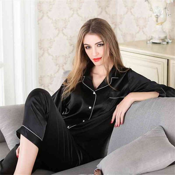 

winter pajamas women home clothes suit long sleeve large size pyjamas satin sleep pants sleepwear set girls nightwear, Black;red