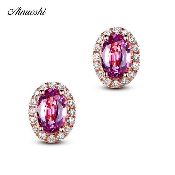 

ainoushi 1.25 carat oval cut red sona stud halo earrings 925 sterling silver rose gold color stud earrings party gifts jewelry y200106, Golden;silver