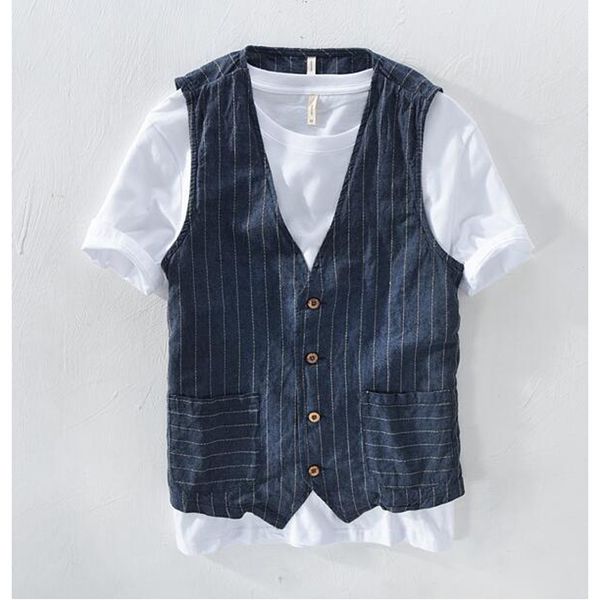 

2021 you'll see linen casual male jacket stripe waistcoat men's clothing plus size s-5xl 6xl suits qw5s, Black;white