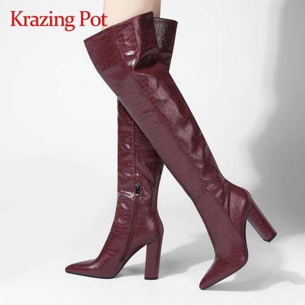 

krazing pot limited customization big size pointed toe super high heel winter shoes european style solid over the knee boots l15, Black