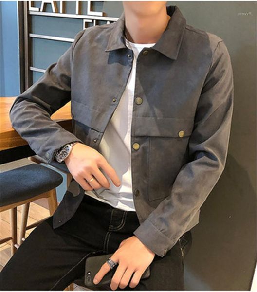 

loose single breasted coats jackets man lapel slim jackets autumn fashion korean version lightweight casual pocket outerwear designer male, Black;brown