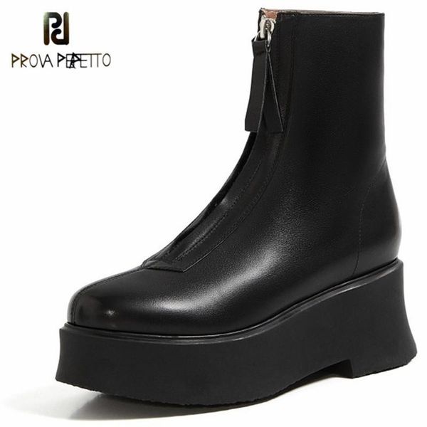 

boots prova perfetto 2021 mature zipper-sid botas de mujer thick bottom height increasing round toe and comfortable tenis feminino, Black
