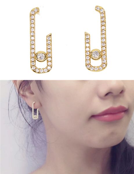 

france brand selling jewelry ol lady simple cz stud earring geometric shaped shinny silver delicate earrings, Golden;silver