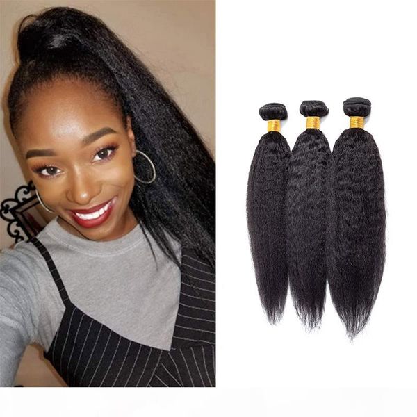 

peruvian human hair extensions 3 bundles kinky straight 95-100g piece natural color 8-26inch kinky straight 3 pcs double wefts, Black