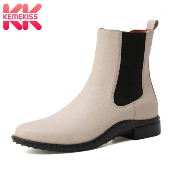 

kemekiss 2021 women real leather ankle boots women winter warm shoes fashion short boots casual street footwear size 34-391, Black