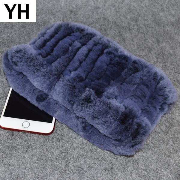 

knitted genuine rex rabbit fur ring scarves women good elastic natural rex rabbit fur headbands winter rex rabbit fur scarf y201007, Blue;gray
