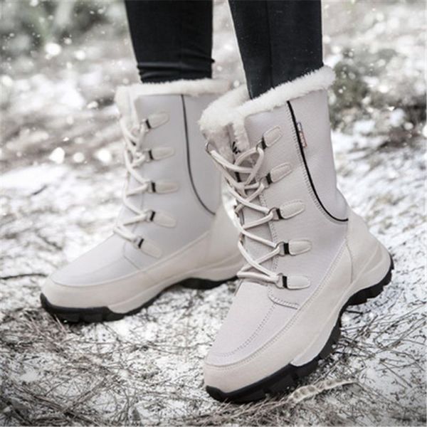 

winter high women snow boots 2020 ladies lace up thick bottom casual boot women boot wear-resistant non-slip warm shoes, Black