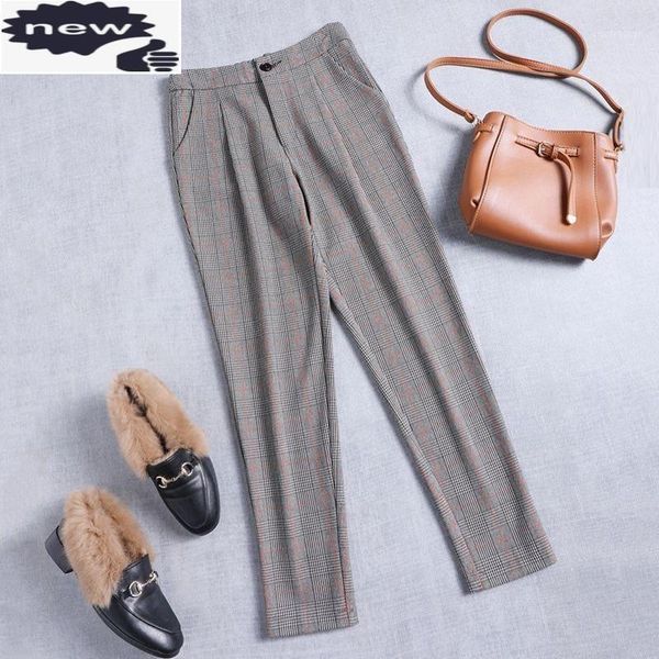 

2021 new fashion high waist checkered womens trousers casual slim fit pencil pantalones de mujer plus size1, Black;white