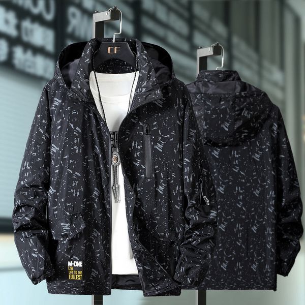 

men's plus large medium length spring and autumn windbreaker loose hat fat man jacket, Tan;black