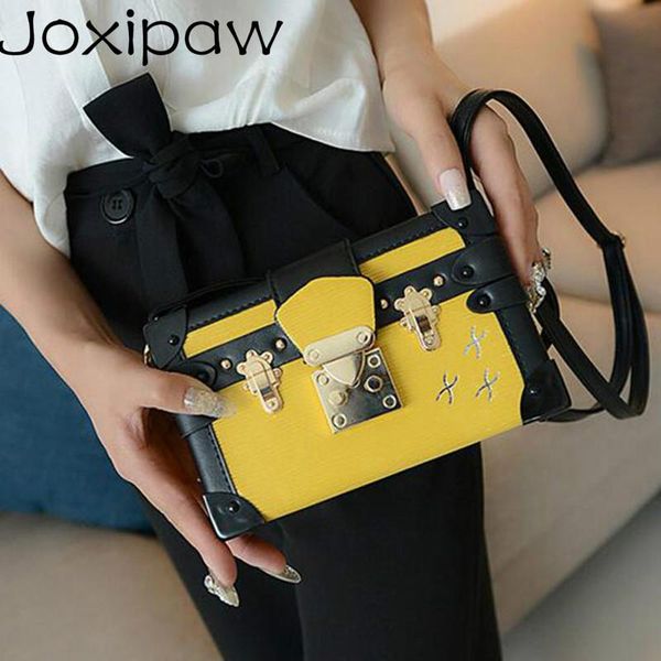 

fashion new lady evening bag messenger bag design women leather handbag patchwork hard box retro print shoulder bags joxipaw