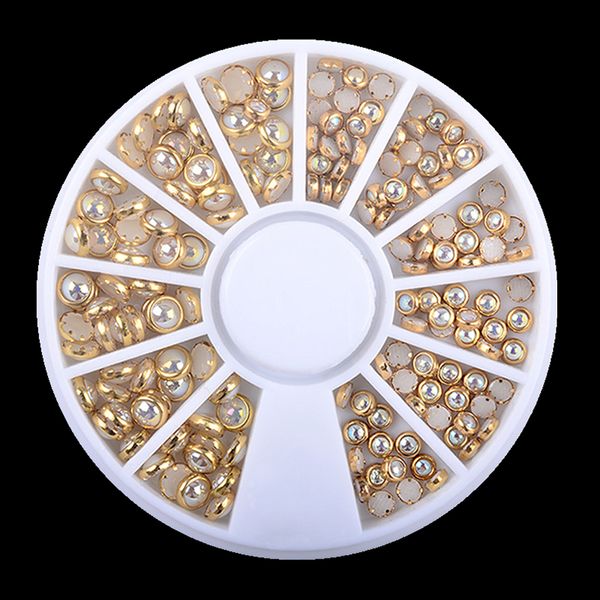 

1box ab beige metal edge glitter nail beads studs beauty charm nail art diy pearls decorations wheel, Silver;gold