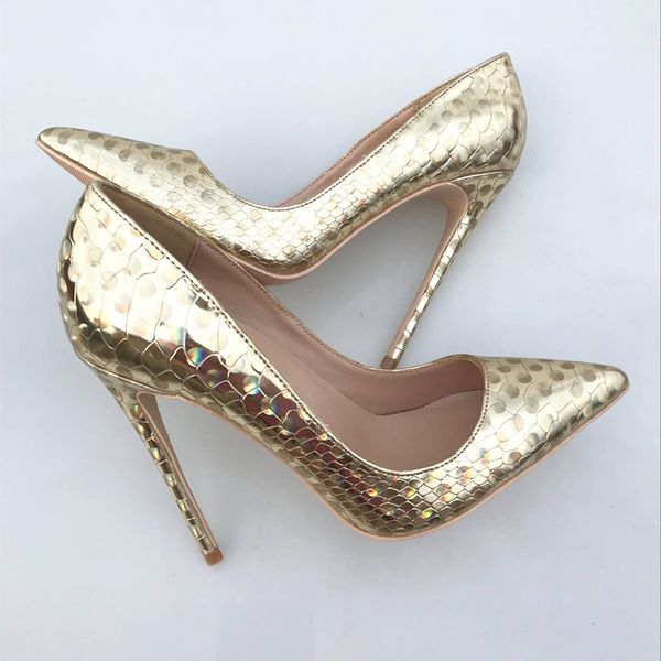 

casual designer shiny gold croc-effect women stilettos high heels bling bling pointy toe party shoes ladies club pumps, Black