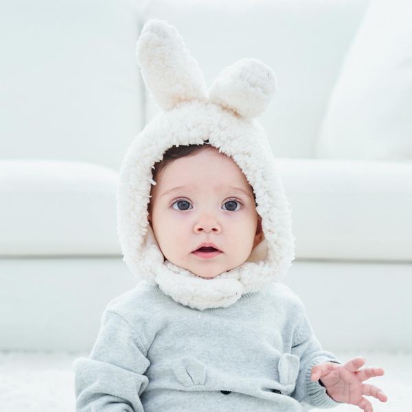 Novo Outono Inverno Quente Bebê Dos Desenhos Animados Cute Bunny Fleece Chapéu Criança Bebês Earmuff Chapéus Beanie Pelúcia Chapéu