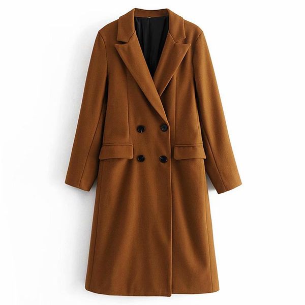 

new 2020 women winter khaki double breasted warm woolen coat pockets female outerwear fashion atmosphere overcoat dwdd89135, Black