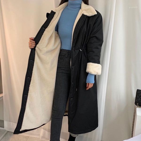 

alien kitty 2021 winter new women cotton coat loose long sweet female office lady outwear thick warm pocket elegant jacket1, Black