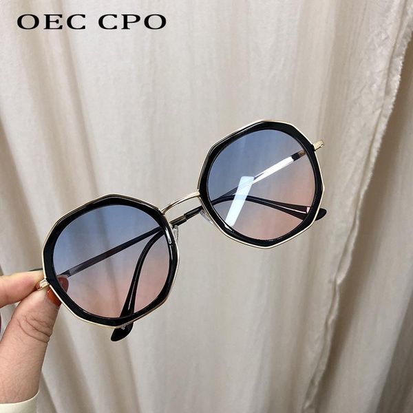 

oec cpo fashion punk round sunglasses women new trend metal frame blue pink colorful sun glasses female personality eyeglasses, White;black