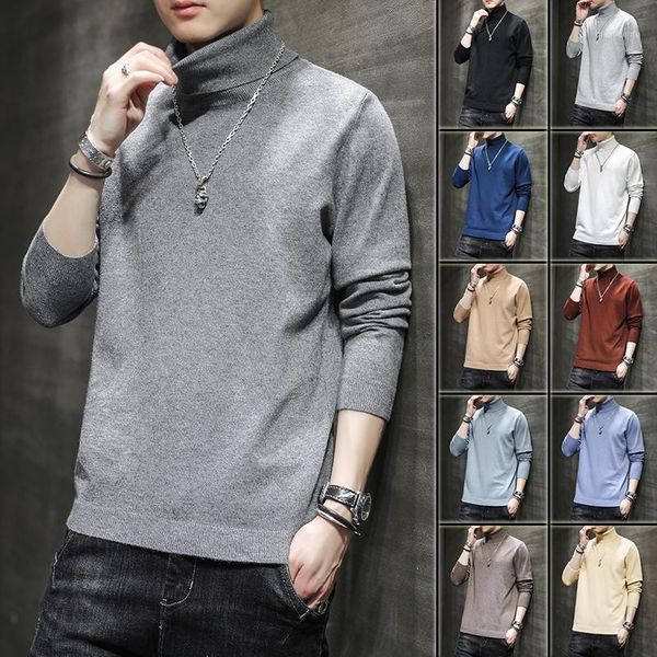 

high collar sweater men's loose fall winter 2021 new trend multi color solid sweater fashion brand pullover -5xl1, White;black