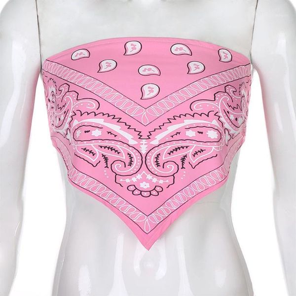 

vintage triangle boho bandana print cropped party summer sweet elegant strapless bandage backless sleeveless tube 1, White