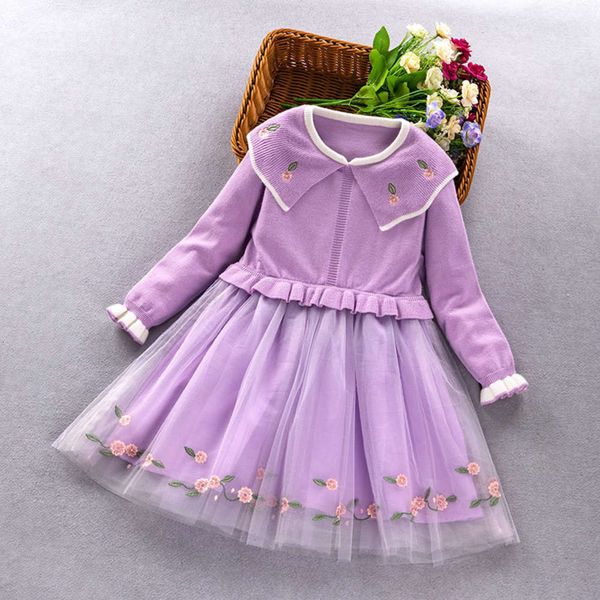 

new girls' and 2020 long spring sve woolen children's embroidered lapel princs drs autumn 3eey, Red;yellow