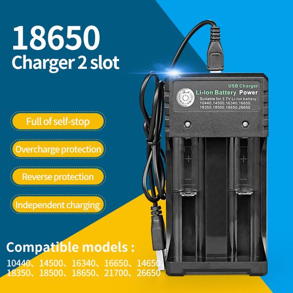 

18650 battery charger usb charger 2 slot portable li-ion battery usb charging seat charging independently 18650 26650 18500 16650 16340