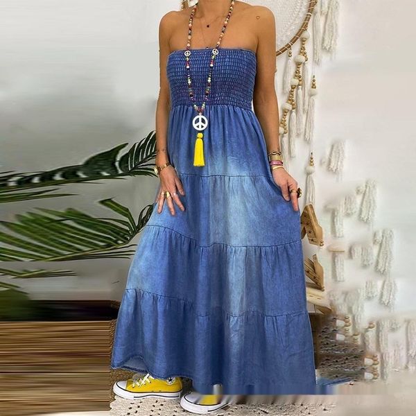 

2020 new blue strapless denim dressshoulder strap dressdress 2020 new blue strapless denim dress dressshoulder strap dressdress cyjsz, Black;gray