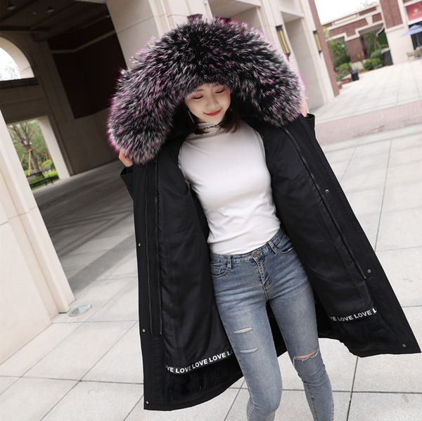 

winter real fur parka woman overcome women's new autumn new real raccoon fur collar rabbit fur mid-length coat 201031, Black