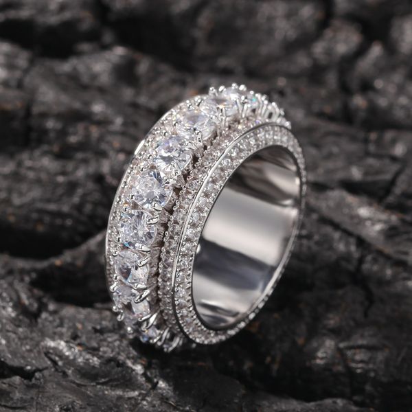

hip hop rapper rings men fashion real gold plated mens rotatable cuban silver diamond ring hiphop bling 3a cubic zirconia design men's, Golden;silver