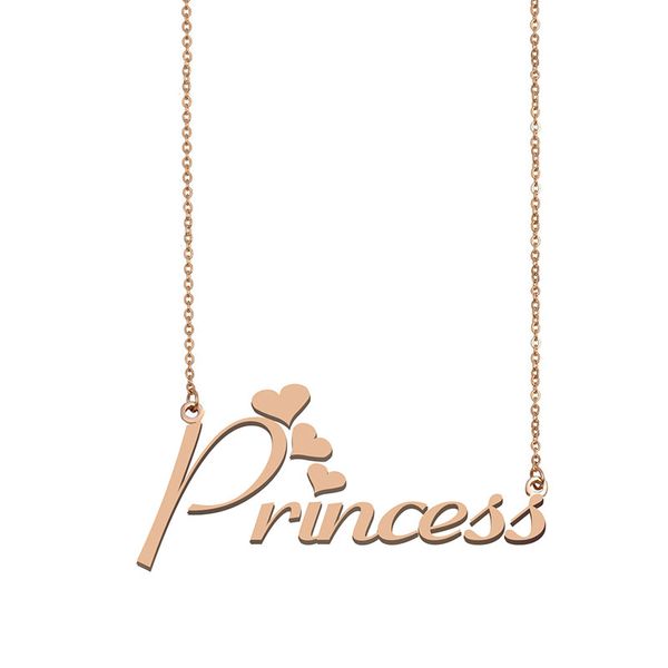 Colar com nome de princesa pingente de placa de identificação personalizado para mulheres meninas presente de aniversário crianças melhores amigos joias banhado a ouro 18k aço inoxidável