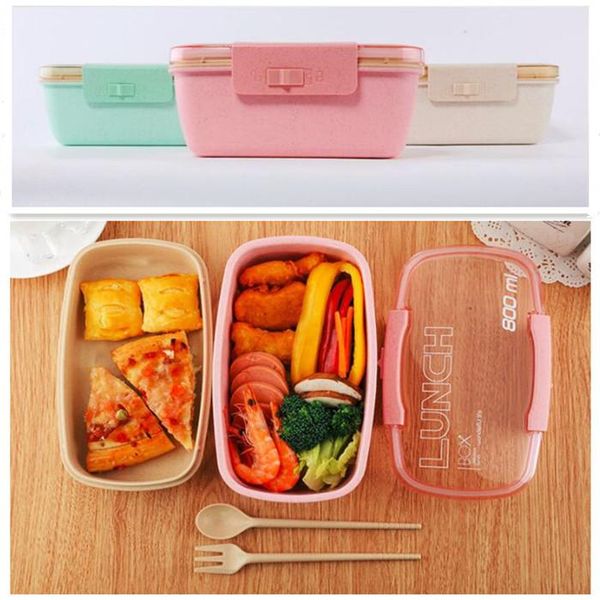 

800ml healthy material lunch box double layer wheat straw bento boxes microwave dinnerware food storage container lunchbox bbywil sweet07