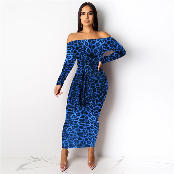 

womens designer long dress fashion slash neck strapless leopard print casual dress vestidos female clothing, Black;gray