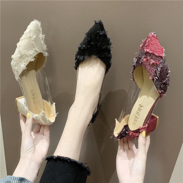 

pointed toe shoes women's 2021 spring and autumn new thick heel fashion all-match korean style shallow mouth zapatos para mujer, Black