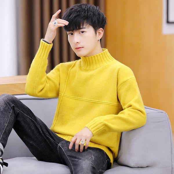 

male winter round neck long sleeve knitted sweater men fashion candy colors tide warm sweaters 1011, White;black